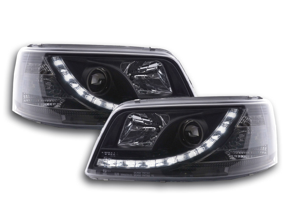 Scheinwerfer Set Daylight LED TFL-Optik VW Bus Typ T5 03-09 schwarz Scheinwerfer Set Daylight LED TFL-Optik VW Bus Typ T5 03-09 schwarz